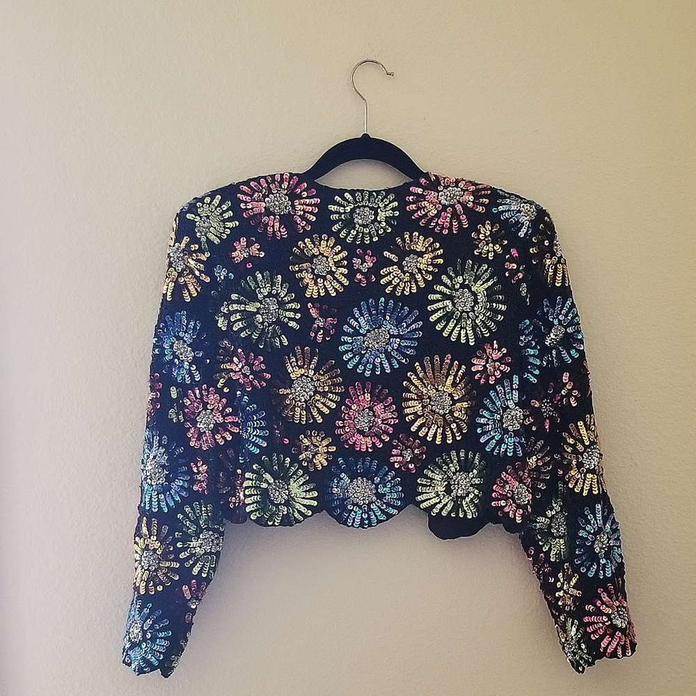 PURE SILK embellished sequin floral blazer - Picture 3 of 3